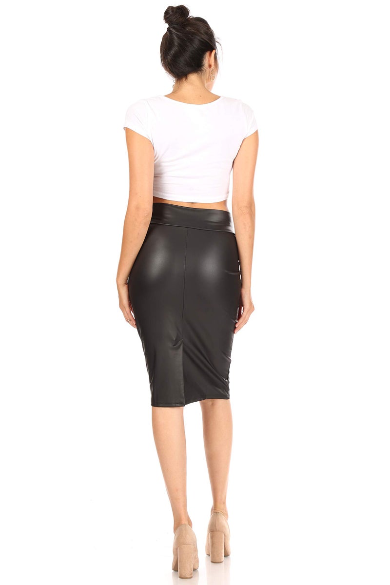 Simlu Black Leather Pencil Skirt for Women, Black Leather Scuba Skirt, X-Large - Image 5